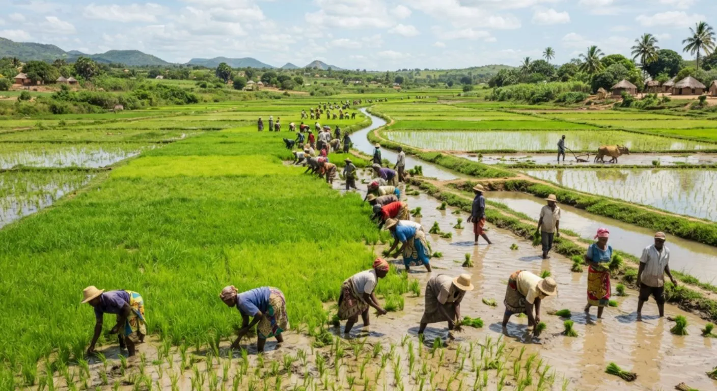 Como é a plantação de arroz em Moçambique?