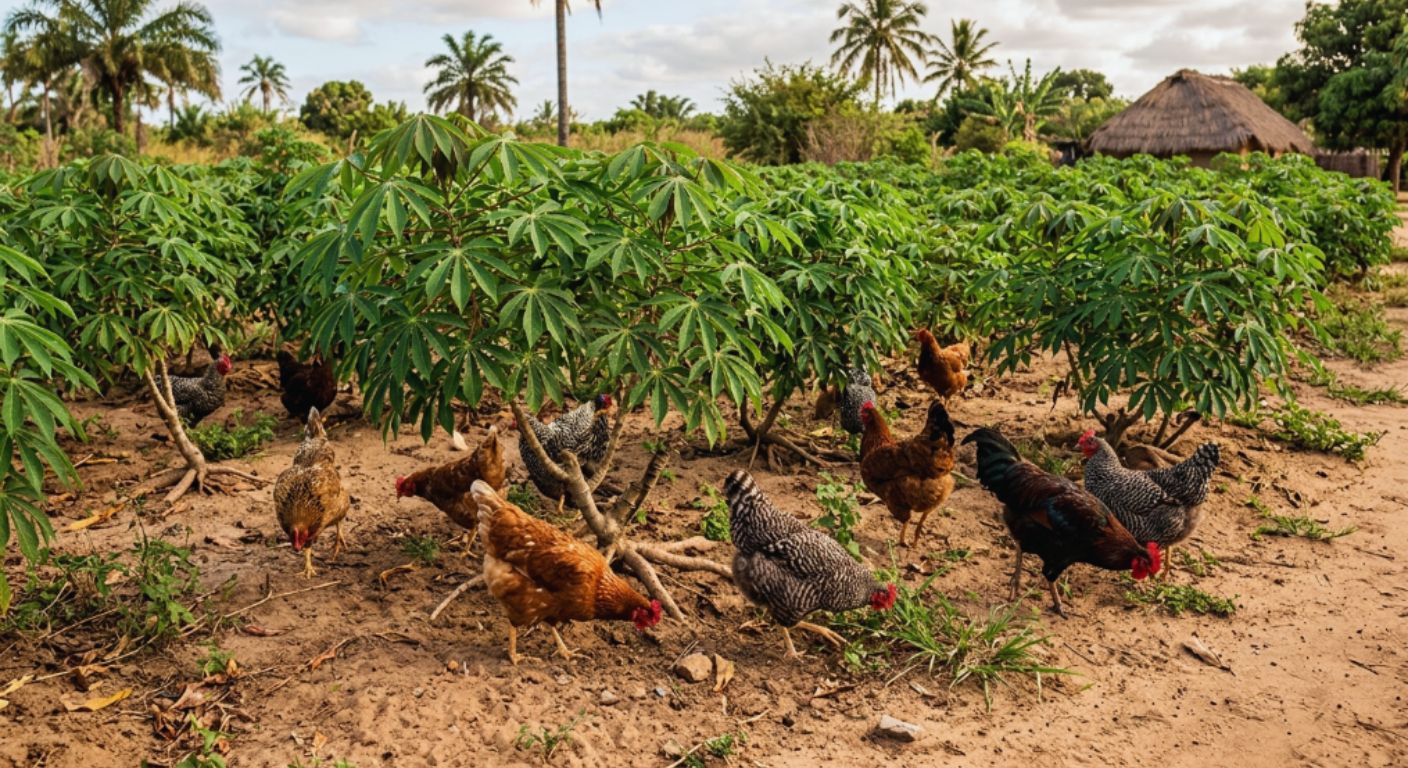Gest&atilde;o das Galinhas na Machamba de Mandioca